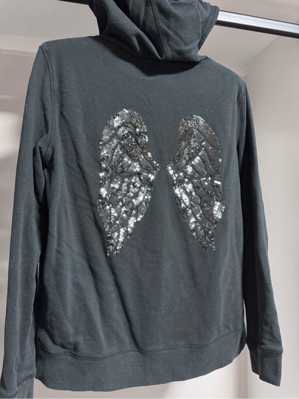 Victoria Secret Black Hoodie with Sequin Angel Wings